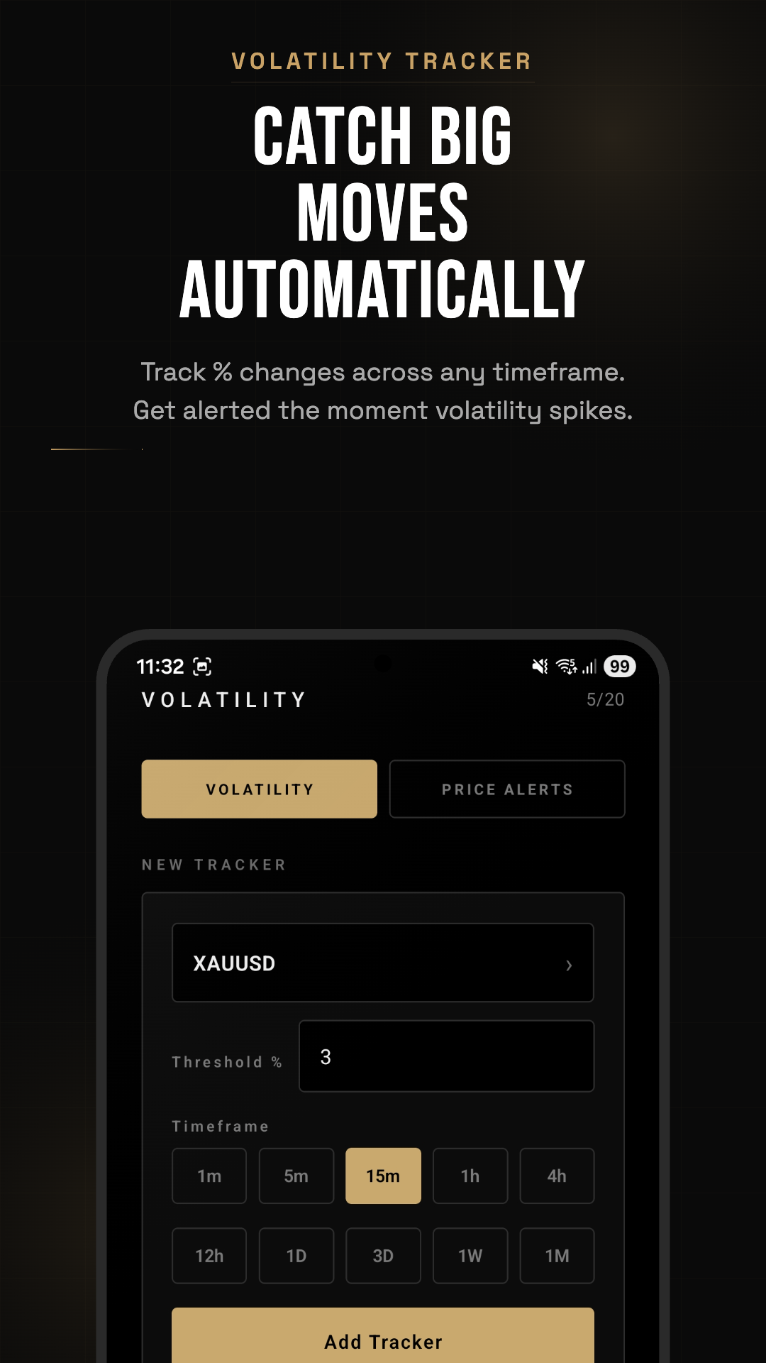 Volatility tracker screen